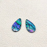 20×35 mm Blue/Black Abalone Shell Teardrop, One-Hole Sew-On Shell on Acrylic Gem (Sold in Pairs)